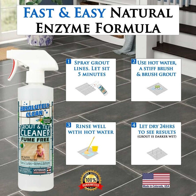 Absolutely Clean FAST GROUT CLEANER! - Professional Strength, Natural Enzyme Formula - Fast Acting, Fume Free - USA Made (16oz Cleans Up To 250 sq ft) - Image 3